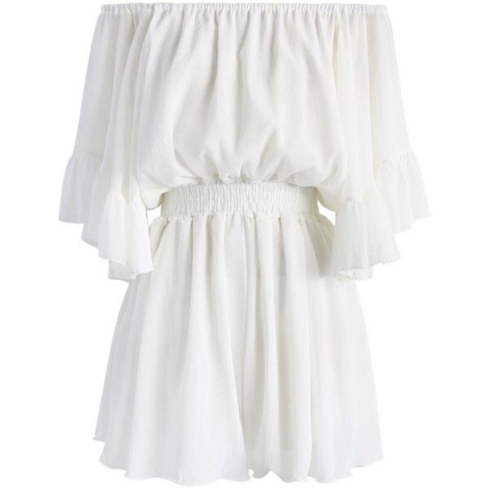 WHITE RUFFLE OFF-THE-SHOULDER ROMPER PLAYSUIT - Picture 3 of 5